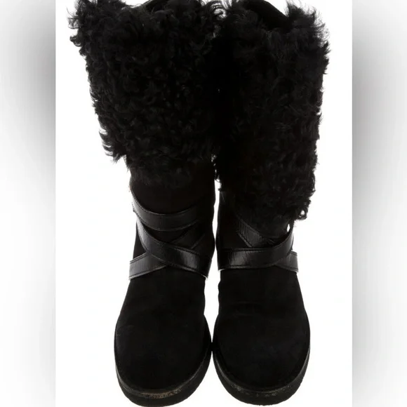 Louis Vuitton women shearling suede boots black - Picture 3 of 11